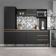 Imagem de Cozinha Compacta Completa 215X203cm Balcão Pia Armário Paneleiro Mdp P