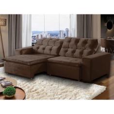Imagem de Sofá Retrátil Reclinável 4 Lugares 2,30M Com Pillow Veludo Marrom Alas