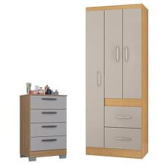 Imagem de Cômoda 867 4 Gavetas Com Guarda Roupa Solteiro Milão 3 Portas Damasco