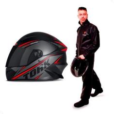 Imagem de Capacete Moto Preto R8 Pro Tork Viseira Fume Diversos Tamanhos + Capa 