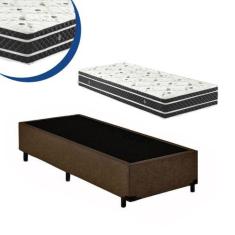 Imagem de Cama Box Solteiro Colchão Molas Ensacadas + Box Suede Marrom Sp Móveis
