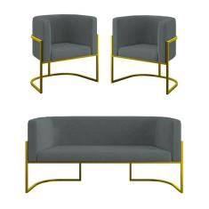 Imagem de Kit 2 Poltronas Sofá 2 Lugares Para Recepção Balaqui Cinza