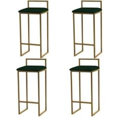 Imagem de Kit 4 Banquetas Altas Estofadas Suede Pietra Base Dourada - JOTABE, ve