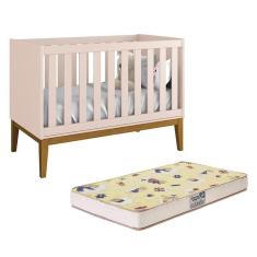 Imagem de Berço Mini Cama Classic Rosa Fosco Com Pés Amadeirado E Colchão Supreme - Reller Móveis Rosa Fosco