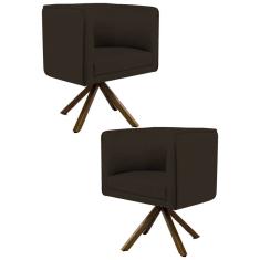 Imagem de Kit 2 Poltronas Decorativas Base Giromad Madeira Betina C-34 Corano Marrom - Domi