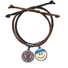 Imagem de DIYthinker Pulseira de couro com corrente de mão com estampa de folhas de pássaro rosa céu feliz
