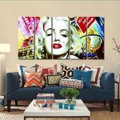 Imagem de Quadro Decorativo Marilyn Monroe Moderno 140x65 em tecido 5 peças