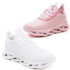 Imagem de Tênis Respiravel E Confortavel Masculino  -2 Pares Branco/Rosa - Evolt