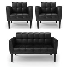 Imagem de Sof  Namoradeira E Poltrona Base De Madeira Preto Elisa Coran