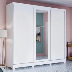 Imagem de Guarda-Roupa Casal 100% mdf Kappesberg c/Pés e 3 Espelhos 3 Portas de Correr 8 Gavetas Branco