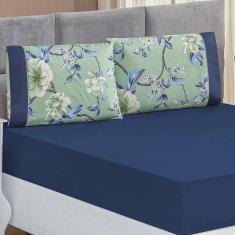 Imagem de Jogo De Lençol Real King 3 Peças Micropercal 200 Fios Ponto Palito Estampado - Azul Flower