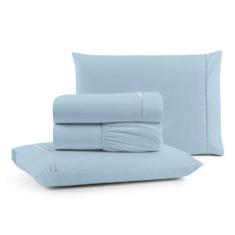 Imagem de Jogo De Lençol Ponto Palito Casal 180 Fios 4 Peças - Azul - Santos E L