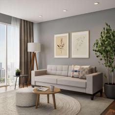 Imagem de Sofá 3 Lugares Joy Base De Madeira Linho Cotton Cru 210 Cm