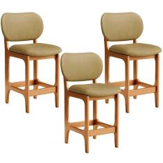 Imagem de Kit 03 Banquetas Baixa Bar Cozinha E Sala De Jantar Fixa Betta L02 Imbuia Couríssimo Casco Fendi - Lyam Decor