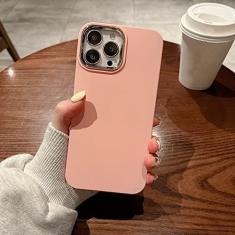 Imagem de Capa macia de silicone líquido de luxo quadrado fosco para iphone 13 12 11 pro max xr xs x 7 8 plus chapeamento anel de câmera capa à prova de choque, rosa, para iphone xs max