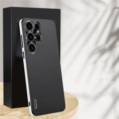 Imagem de Para Samsung S24 Ultra Capa de couro liso fosco para S21 S22 S23 S24 ULTRA com moldura protetora de lente Capa de borda em TPU, preta, para S23 Plus