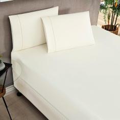 Imagem de Jogo de Cama Solteiro Percale 200 Fios Ponto Palito Elegance 02 Peças Palha