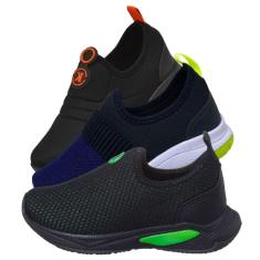 Imagem de KIT 3 PARES Tenis Infantil Calce Facil Escolar Preto Verde Preto Laranja e Preto Kidstep-Masculino