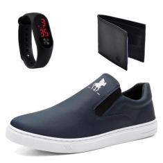 Imagem de Kit Tênis Slip On Casual Hfast Shoes Elástico Lateral com Relogio e Ca
