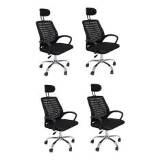 Imagem de Conjunto 4 Cadeiras Office Diretor com Encosto e Rodízios Cádis Preto