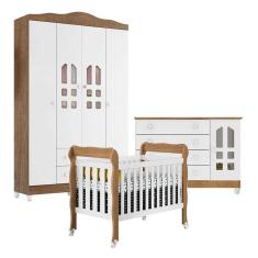 Imagem de Quarto De Bebê New Selena 4 Portas Com Berço Lila E Cômoda Gran Selena Branco Amadeirado