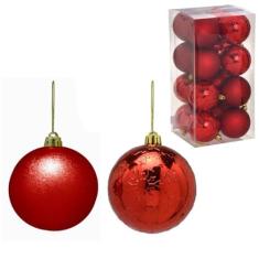 Imagem de Conjunto 16 Bolas Para Arvore Natal 8cm Brilhante Relevo Fosco Enfeite Natalino Premium Vermelho