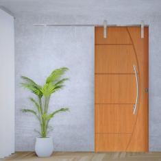 Imagem de Porta de Correr Padrão Imbuia Belissima 6 Trilho Soft Puxador Curvo 600 Mm Cromado 102 X 210 Direito Natural