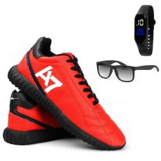 Imagem de Tênis Chuteria + Relogio Fino + Oculos Masculino A7 Sola Preta-Masculino