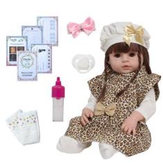 Imagem de Boneca Tipo Reborn Cabelo Castanho 100% Vinil Siliconado - Cegonha Reb
