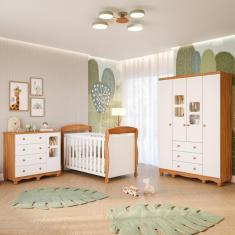 Imagem de Quarto Bebê Completo Berço Americano Marquesa 3 em 1 Guarda Roupa 4 Portas Cômoda Uli 100% MDF Móveis Peroba