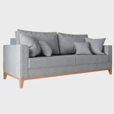 Imagem de Kit Sofá 3 Lugares E 2 Poltronas Beny Com Base Em Madeira Linho Cinza