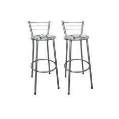 Imagem de Kit 2 Banco Banqueta Bar Gourmet Alta C/ Encosto Prata - Moveraço, Ass