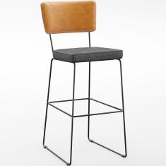 Imagem de Banqueta Alta Cozinha Allana L02 Whisky Linho Cinza Escuro