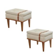 Imagem de Conjunto - 2 Puffs Banqueta Londres Luxo Castellar Móbile Veludo Bege Claro