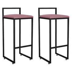 Imagem de Kit 02 Banquetas Altas Para Cozinha Sala de Jantar Hanna L02 Preto Suede Rosê - Lyam Decor