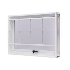 Imagem de Janela de Aço Maxim-Ar 60x60cm com Grade Quadriculada e Vidro Boreal Unicsol Ramassol Branco