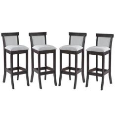 Imagem de Kit 4 Banquetas Alta Estofada Encosto Mônaco 36x100Cm Madeira Maciça L
