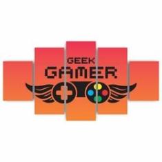 Imagem de Kit Quadros Decorativos Mdf Gamer Geek Controle Laranja