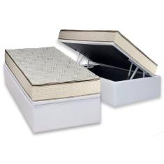 Imagem de Cama Box Baú Solteiro: Colchão Molas Luckspuma Bonnel Montreal Spring + Base CRC Courano White(88x188)