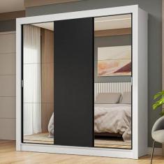 Imagem de Guarda-roupa Casal 3 Portas de Correr com Espelhos Branco/preto Nobre Madesa