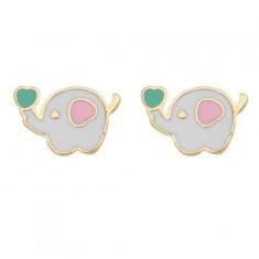 Imagem de Brinco Infantil Elefante Esmaltado Banhado A Ouro 18K - Qbela Joias