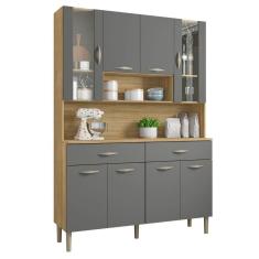 Imagem de Armário de Cozinha Compacta 121cm Bruna K02 Freijó/Gris - Mpozenato