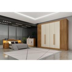 Imagem de Guarda Roupa Casal 6 Portas 8 Gavetas - Coimbra Ripado-Cumaru/Fendi - Móveis Novo Horizonte