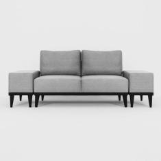 Imagem de Sofá 2 Lugares e 2 Puffs em Linho Boreal com Mola Ensacada CabeCasa MadeiraMadeira