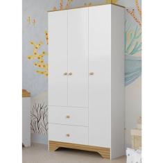 Imagem de Guarda-roupa Infantil 3 Portas e 2 Gavetas 100% Mdf Cocada Branco Brilho/Amêndoa