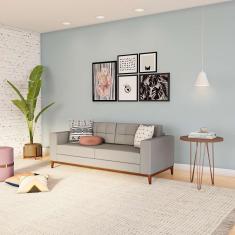 Imagem de Sofá 3 Lugares Leave Pés E Base Em Madeira Linho Cotton Cinza 180 Cm