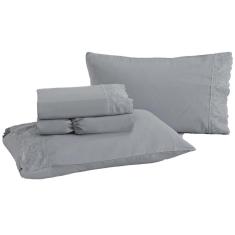 Imagem de Jogo de Cama King Bordado Inglês Rozac Golden Cinza (2 Lençois e 2 Fronha)