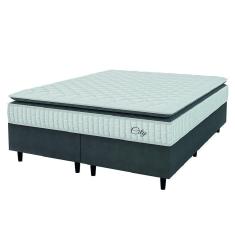 Imagem de Cama Box Colchão Casal Queen Molas Ensacadas City Pillow Top 158x188x61cm Hellen Branco / Cinza - Suporta até 110kg por Pessoa