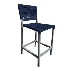 Imagem de Banqueta França Em Corda Náutica E Base Em Alumínio Cinza Para área Gourmet Azul Marinho - Cor: Azul