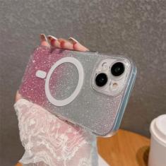 Imagem de Gradiente glitter casos magnéticos caso de carga sem fio para iphone 14 13 12 11 pro max xr x xs max 7 8 plus capa clara, rosa, para iphone 7